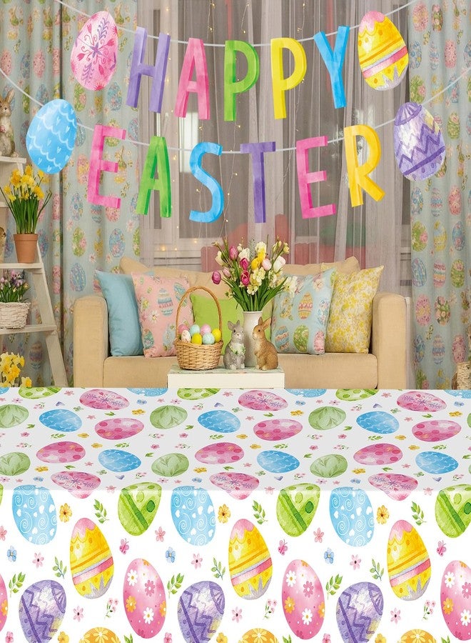 Litmitfu Happy Easter Decorations Banner - DIY Paper Eastesr Banners, Spring Watercolor Eggs Sign Garland Backdrop for 2026 Easter Indoor Outdoor Home Office Fireplace Wall Party Decor Supplies Favors Props - Image 2