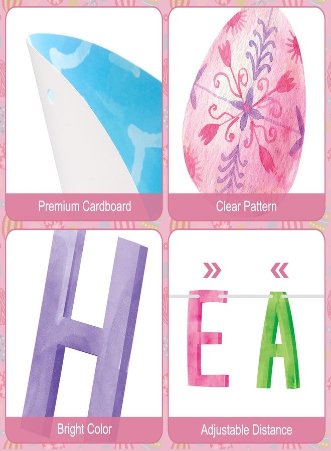 Litmitfu Happy Easter Decorations Banner - DIY Paper Eastesr Banners, Spring Watercolor Eggs Sign Garland Backdrop for 2026 Easter Indoor Outdoor Home Office Fireplace Wall Party Decor Supplies Favors Props - Image 4