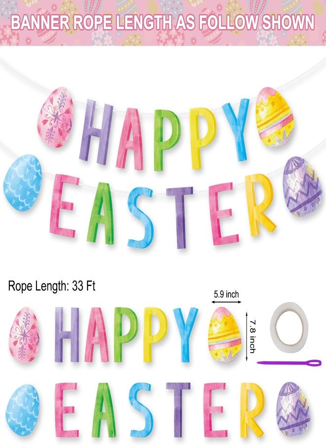 Litmitfu Happy Easter Decorations Banner - DIY Paper Eastesr Banners, Spring Watercolor Eggs Sign Garland Backdrop for 2026 Easter Indoor Outdoor Home Office Fireplace Wall Party Decor Supplies Favors Props - Image 3