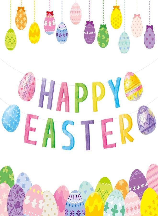 Litmitfu Happy Easter Decorations Banner - DIY Paper Eastesr Banners, Spring Watercolor Eggs Sign Garland Backdrop for 2026 Easter Indoor Outdoor Home Office Fireplace Wall Party Decor Supplies Favors Props - Image 1