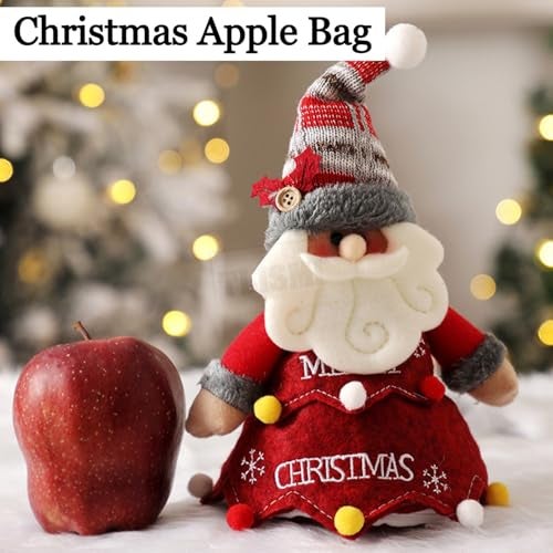 TLISMI Cute Christmas Apple Bag – Soft Felt Pom-Poms, Cozy Knitted Hat & Plush Beard Santa Claus Apple Holder Gift Bag for Christmas Gifting, Candy, Chocolates, Cookies & Holiday Party Favors - Image 2