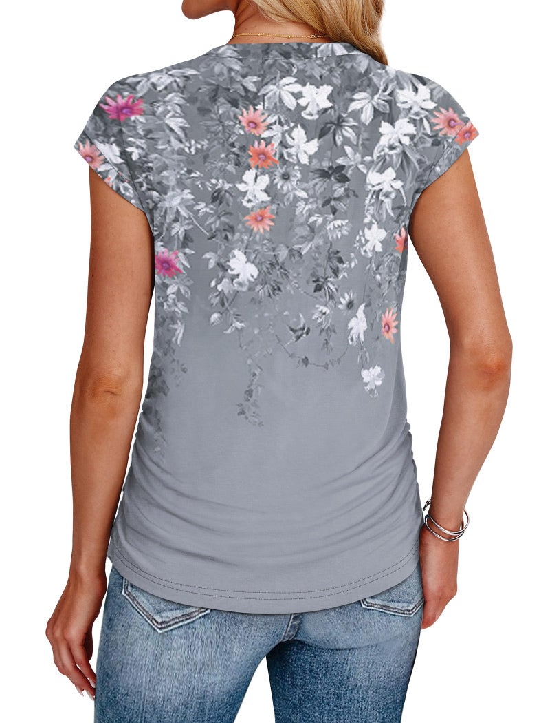SAMPEEL Blouses for Women Dressy Casual Tops Summer Outfits Business Casual Work Clothes Maternity Ladies Shirts Trendy Date Night Outfit for Women Fahion 2026 Grey Floral M - Image 5