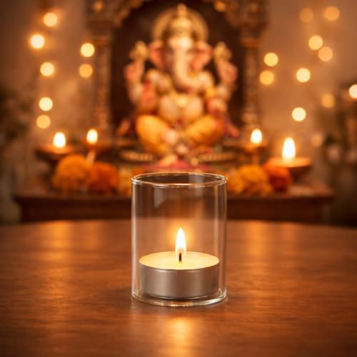 Klassic Small Borosilicate Glass Cover 2.7 Inch Height & 2 Inch Width | Protective Cover Against Wind & Dust for Tea Light & Navjyoti Diya - Image 4