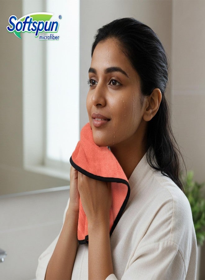 SOFTSPUN Microfiber Hand & Face Wipes 280 GSM 20x30 Cms, 4 Piece Towel Set, (Peach Colour) Super Soft & Silky for Hand, Face and Body - Hypoallergenic Sensitive Skin Wipes & Washcloths. - Image 4