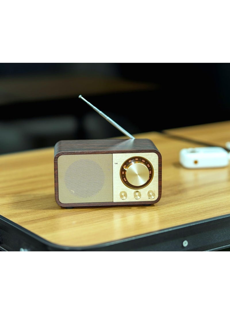راديو FM مع بلوتوث ريترو بلوتوث مكبر صوت راديو قديم مع وظيفة مشغل الموسيقى الذاكرة SD / USB ، البث اللاسلكي من الهاتف الذكي ، تشغيل 10 ساعات (الجوز) - Image 3