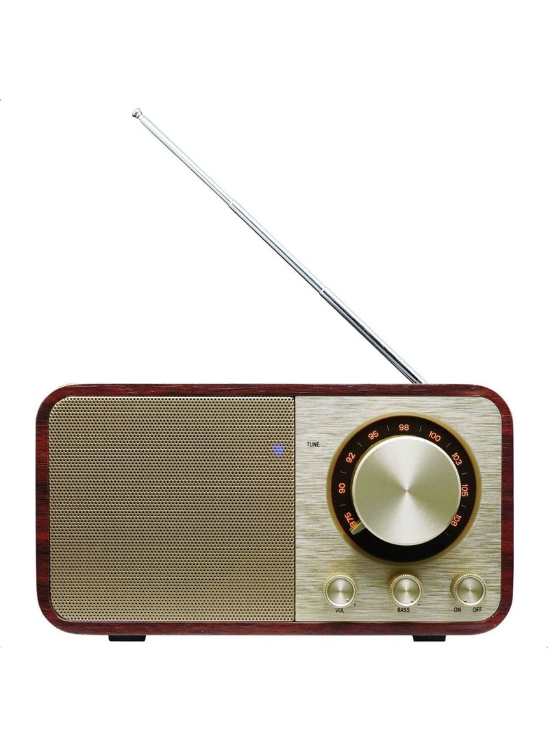 راديو FM مع بلوتوث ريترو بلوتوث مكبر صوت راديو قديم مع وظيفة مشغل الموسيقى الذاكرة SD / USB ، البث اللاسلكي من الهاتف الذكي ، تشغيل 10 ساعات (الجوز) - Image 1