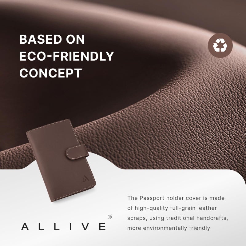 ALLIVE Family Passport Holder, Rfid Blocking Passport Wallet with AirTag Slot, Genuine Leather Travel Document Organizer for Women & Men, Airport Essentials, Travel Gift (Coffee Brown) - Image 3