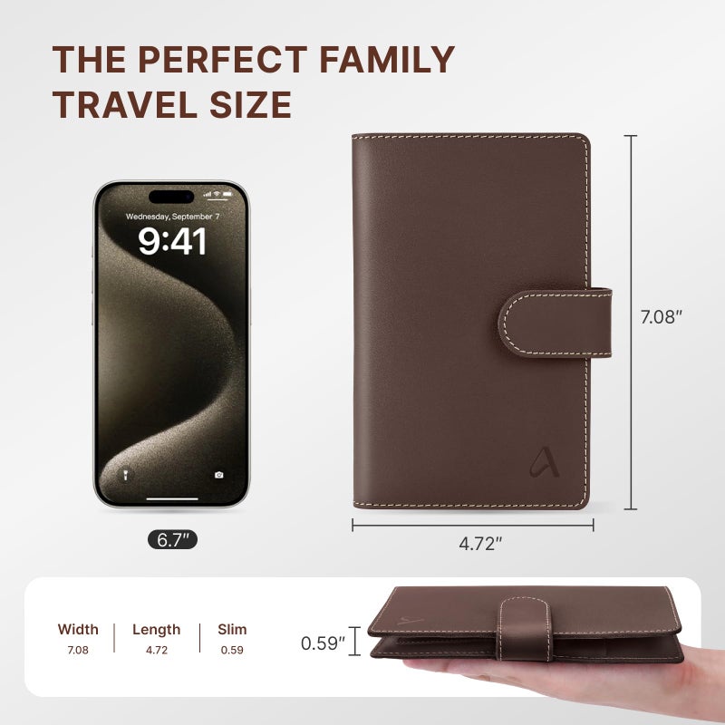ALLIVE Family Passport Holder, Rfid Blocking Passport Wallet with AirTag Slot, Genuine Leather Travel Document Organizer for Women & Men, Airport Essentials, Travel Gift (Coffee Brown) - Image 2