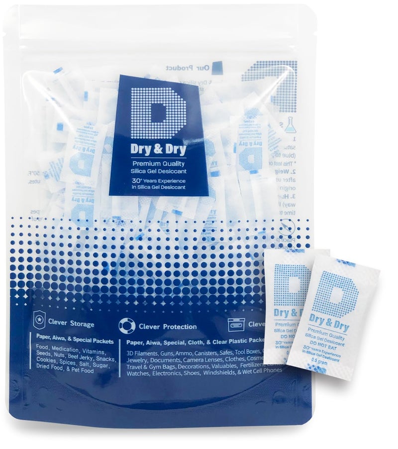 DRYDRY 0.5 Gram [50 Packets] Silica Gel Packets Desiccants, Silica Packets - Rechargeable Silica Gel Packs, Desiccants Packets, Silica Gel - Image 1