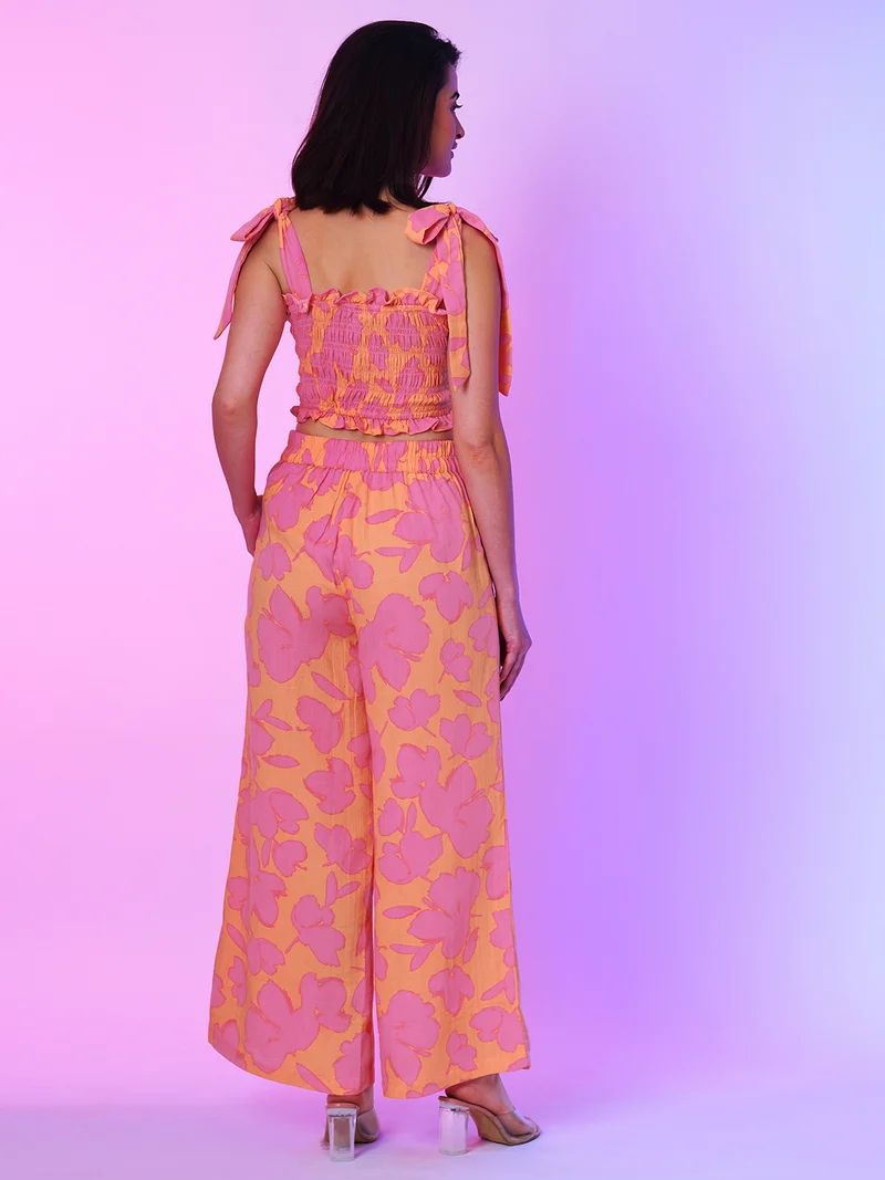 globus Women Floral Printed Smocked Co Ord Set