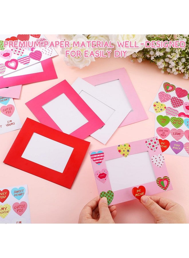Chunful Chunful 24 Pieces Valentines Heart Craft Valentine‘s Day Picture Frame Craft Kits with Conversation Heart Stickers DIY Picture Frame Paper Photo Frames  - Image 4