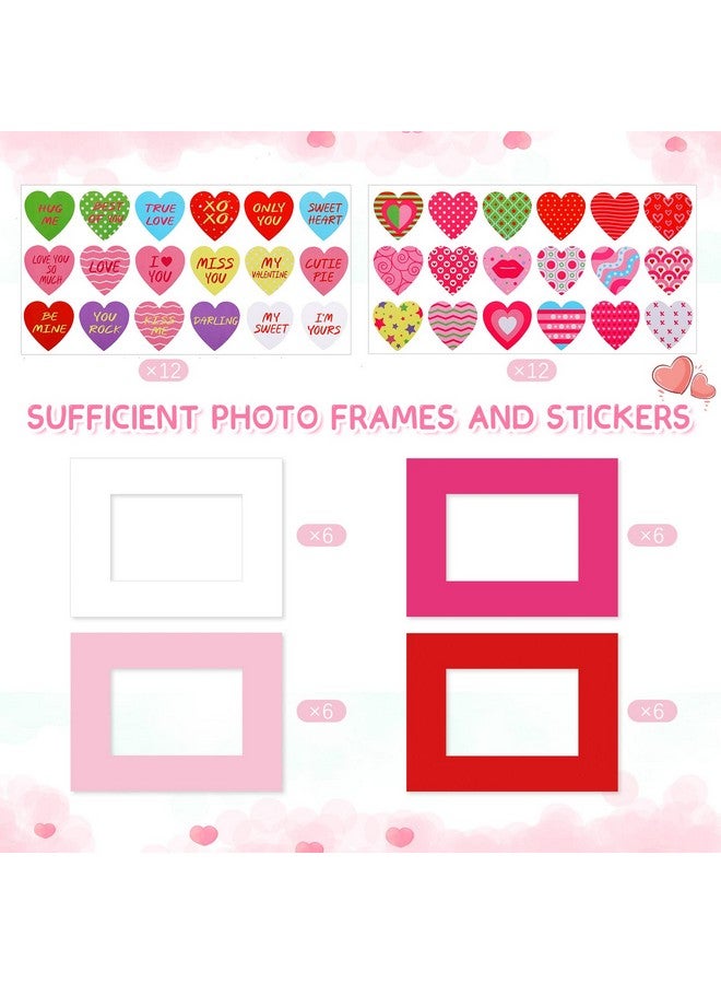 Chunful Chunful 24 Pieces Valentines Heart Craft Valentine‘s Day Picture Frame Craft Kits with Conversation Heart Stickers DIY Picture Frame Paper Photo Frames  - Image 3