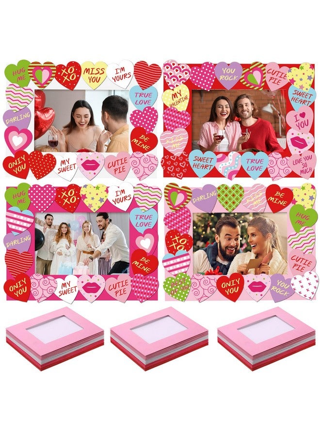 Chunful Chunful 24 Pieces Valentines Heart Craft Valentine‘s Day Picture Frame Craft Kits with Conversation Heart Stickers DIY Picture Frame Paper Photo Frames  - Image 1