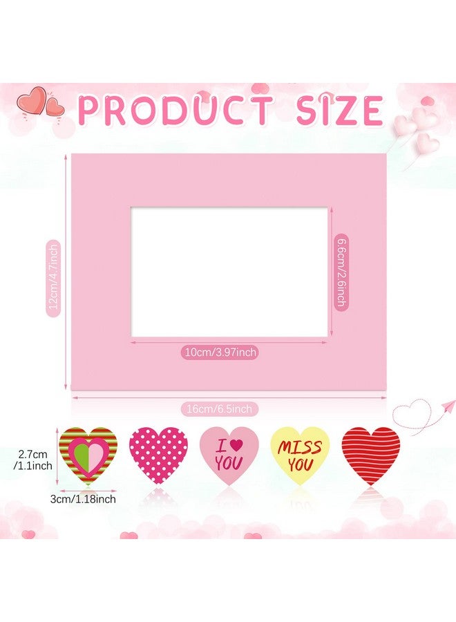 Chunful Chunful 24 Pieces Valentines Heart Craft Valentine‘s Day Picture Frame Craft Kits with Conversation Heart Stickers DIY Picture Frame Paper Photo Frames  - Image 2
