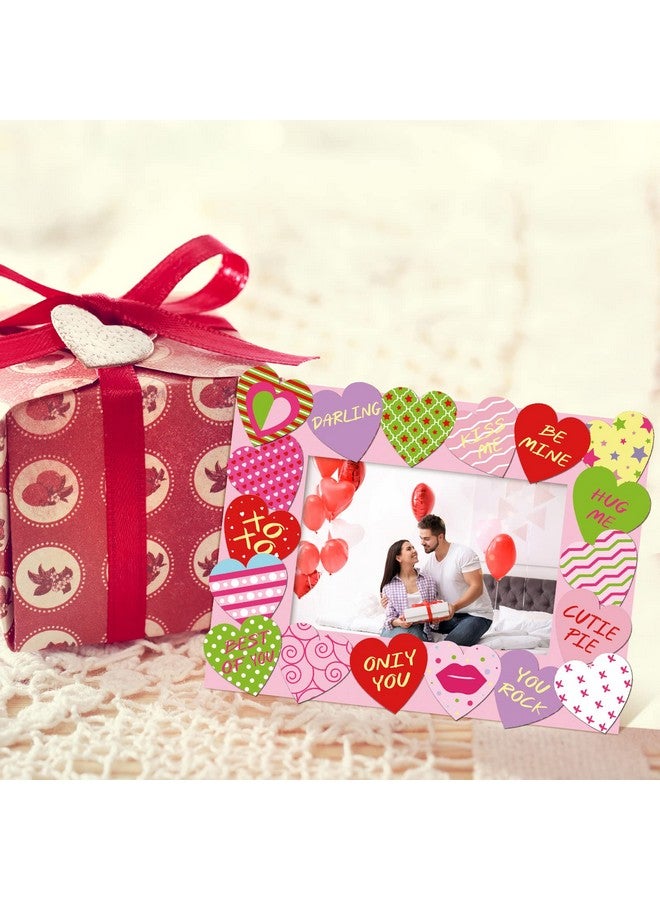 Chunful Chunful 24 Pieces Valentines Heart Craft Valentine‘s Day Picture Frame Craft Kits with Conversation Heart Stickers DIY Picture Frame Paper Photo Frames  - Image 5