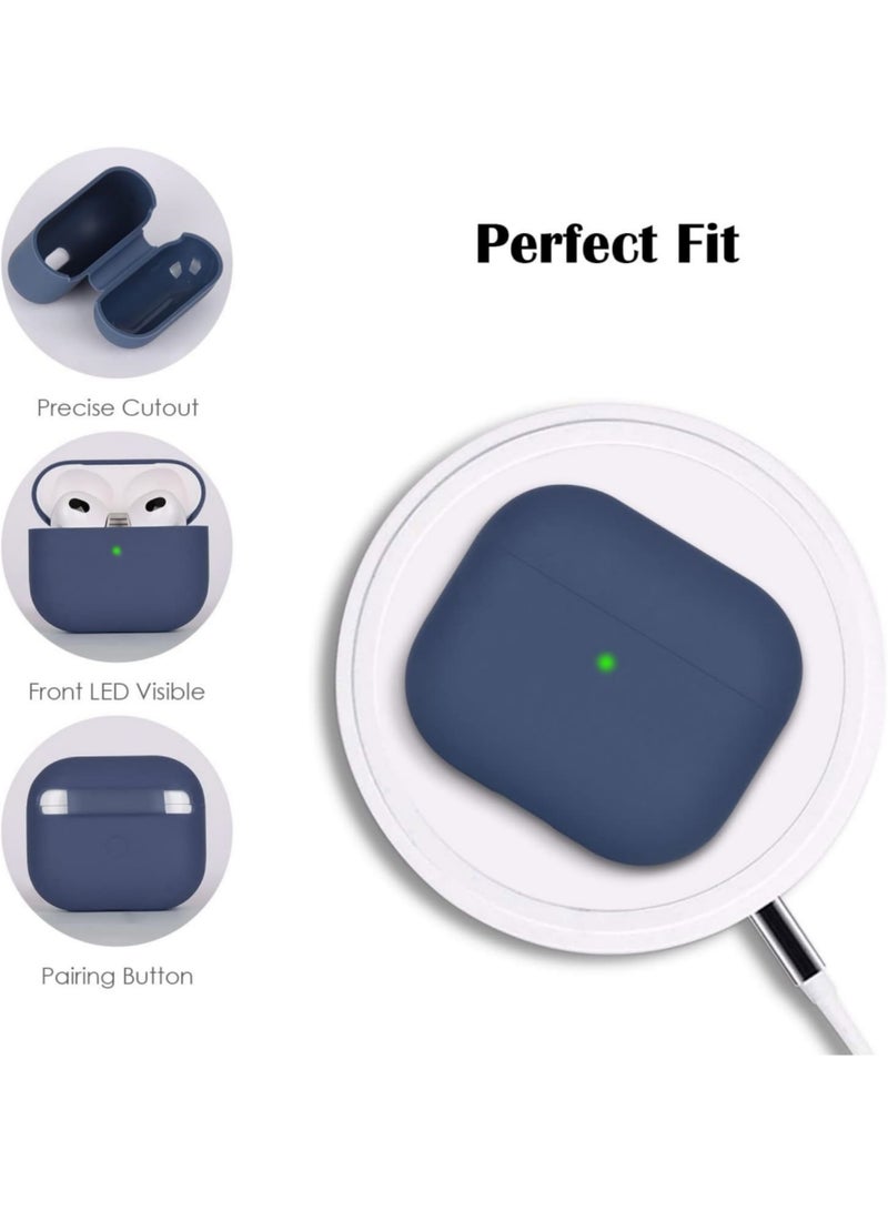 غطاء حماية كامل من السيليكون لسماعات Apple AirPods Pro 3/AirPods Pro الجيل الثالث مع سلسلة مفاتيح، مع إضاءة LED أمامية مرئية (أزرق داكن) - Image 3