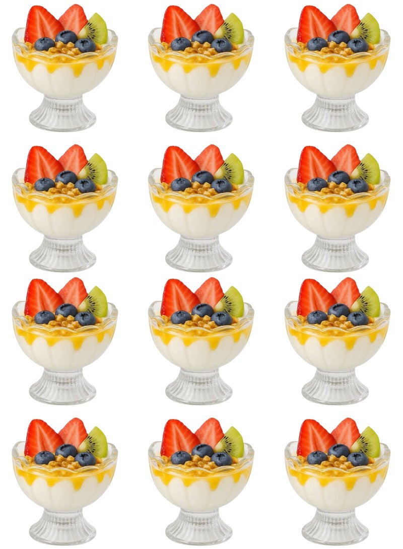 القناص زبادي حلا  زجاج كرستال 12 قطع 160 مل مع قاعدة | كاسات آيس كريم / مهلبية / تقديم حلى - Image 1