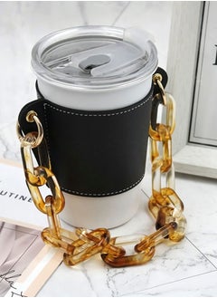 SYOSI Reusable Coffee Cup Holder, Portable Chain Leather Handy Water Holder for Cold and Hot Drinks Lovers Gifts Women (Black)  - Image 2