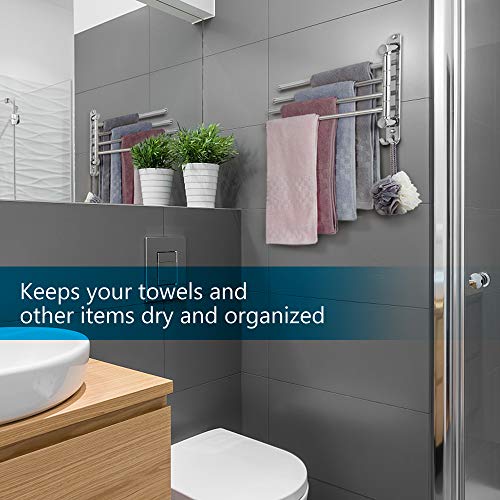 JSVER Bathroom Towel Rack JSVER 4 Arms Swivel Towel Holder, Towel Bar Wall Mounted, SUS304 Stainless Steel Space Saving Towel Rack, Towel Racks for Bathroom, Kitchen - Image 3