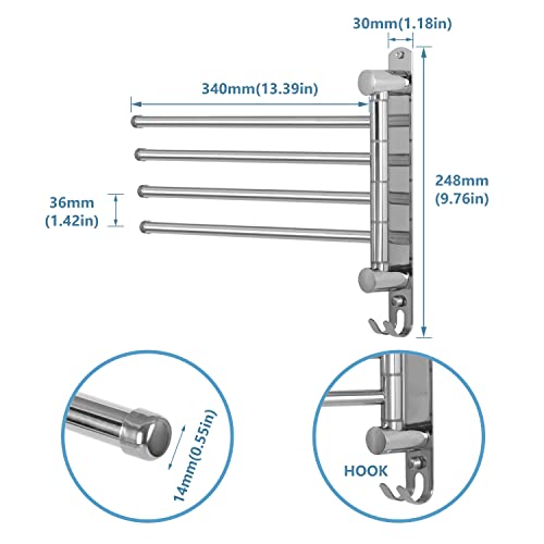 JSVER Bathroom Towel Rack JSVER 4 Arms Swivel Towel Holder, Towel Bar Wall Mounted, SUS304 Stainless Steel Space Saving Towel Rack, Towel Racks for Bathroom, Kitchen - Image 2