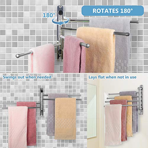 JSVER Bathroom Towel Rack JSVER 4 Arms Swivel Towel Holder, Towel Bar Wall Mounted, SUS304 Stainless Steel Space Saving Towel Rack, Towel Racks for Bathroom, Kitchen - Image 4