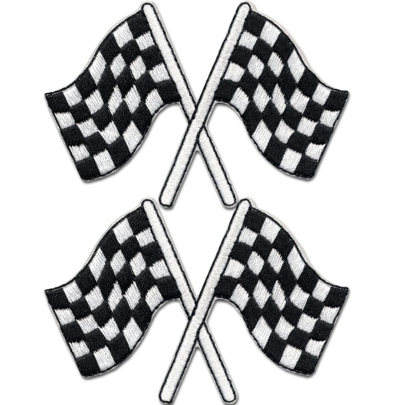 Laughing Lizards Checkered Racing Flag Patches 2Pack Classic Black  White Auto Racing Finish Line Flag Iron On Patches
