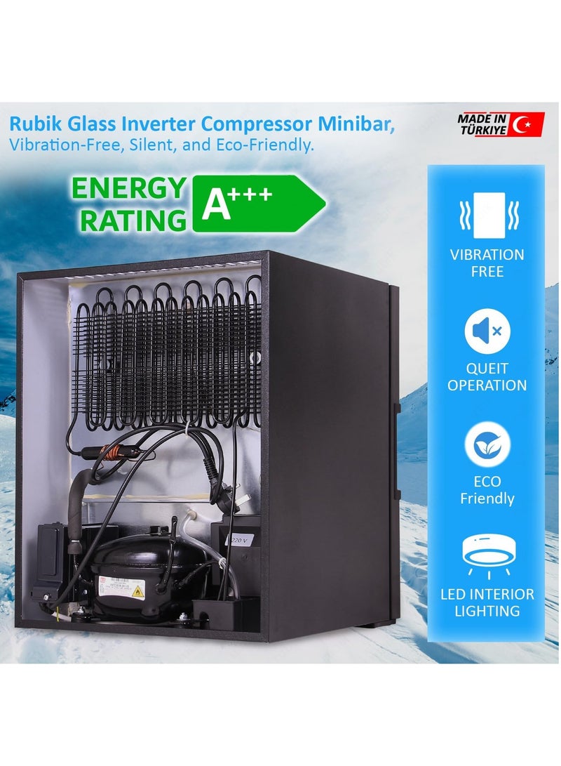 Rubik Glass Door Inverter Compressor Minibar, 5 Years Warranty, Made in Türkiye, RMB-40IC, ALL BLACK EDITION  - Image 3