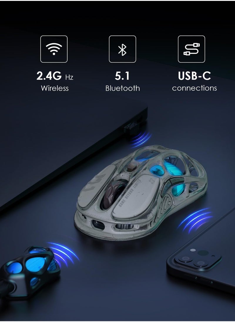 GravaStar  Mercury M1 Pro Wireless Gaming Mouse Battle-Worn Silver Mist, Battle-Worn Alloy Elegance, PAW3395 sensor, 200/146 Hours Battery Life, 650 IPS Maximum Acceleration, 26000 DPI High-Resolution Sensitivity.