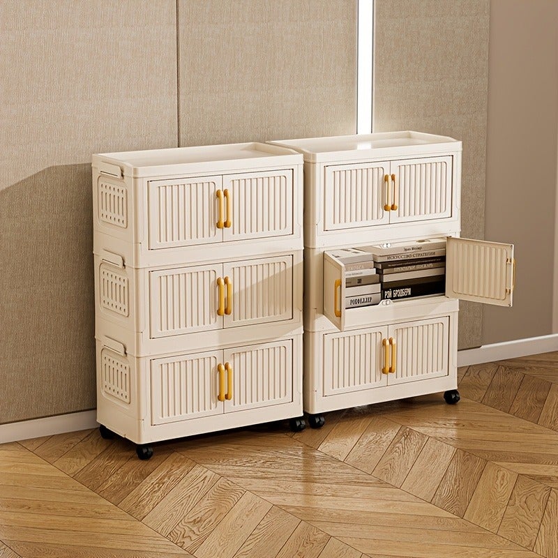 Thickened Large-Capacity 3-Tier/ 4-Tier/ 5-Tier Multi-Layer Plastic Folding Storage Cabinet Heavy-Duty Floor-Standing Organizer Smooth Casters for Home Office Kitchen Bathroom Space-Saving And Easy to Assemble - Image 5
