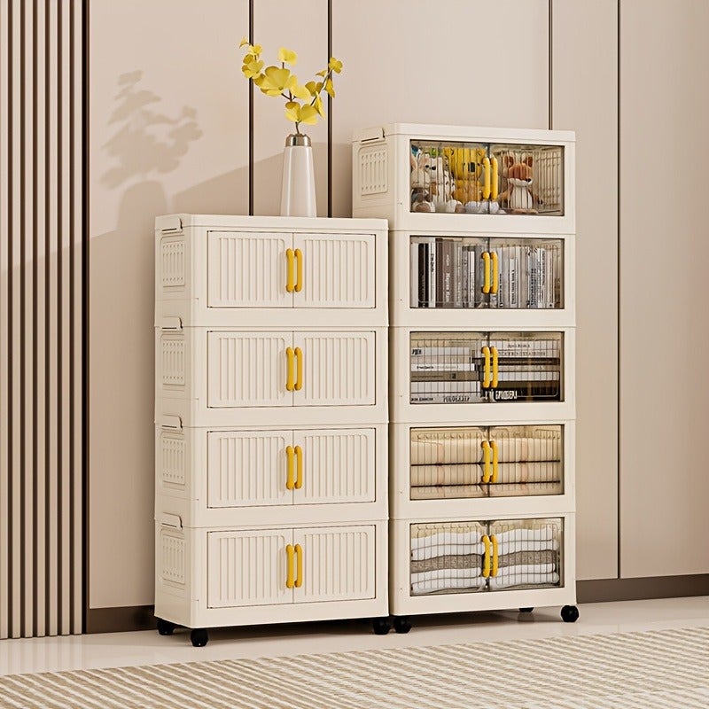 Thickened Large-Capacity 3-Tier/ 4-Tier/ 5-Tier Multi-Layer Plastic Folding Storage Cabinet Heavy-Duty Floor-Standing Organizer Smooth Casters for Home Office Kitchen Bathroom Space-Saving And Easy to Assemble - Image 2