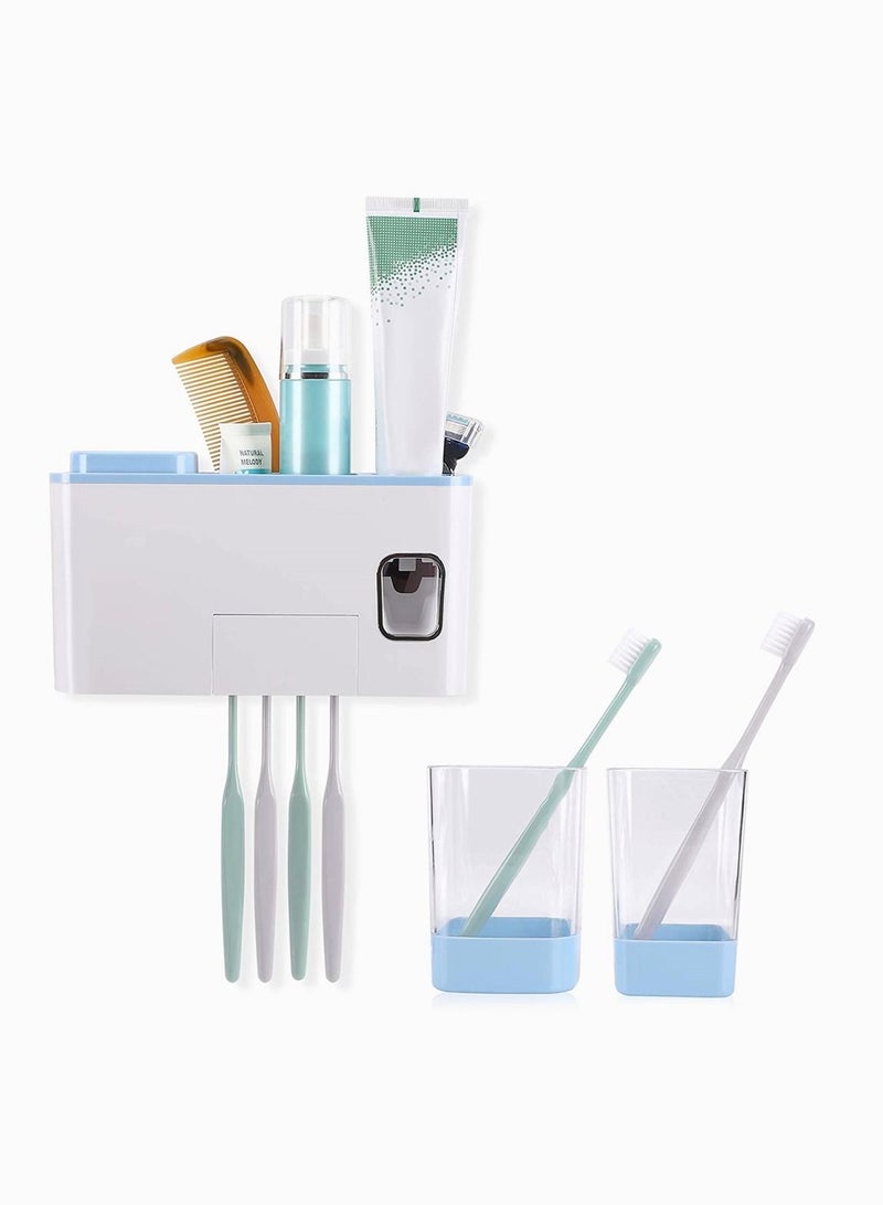 Wall Mounted Toothbrush Holder for Bathroom, SYOSI Shower Electric Holderkids, Automatic Toothpaste Dispenser (Blue) - Image 1