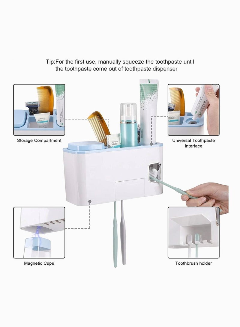 Wall Mounted Toothbrush Holder for Bathroom, SYOSI Shower Electric Holderkids, Automatic Toothpaste Dispenser (Blue) - Image 3