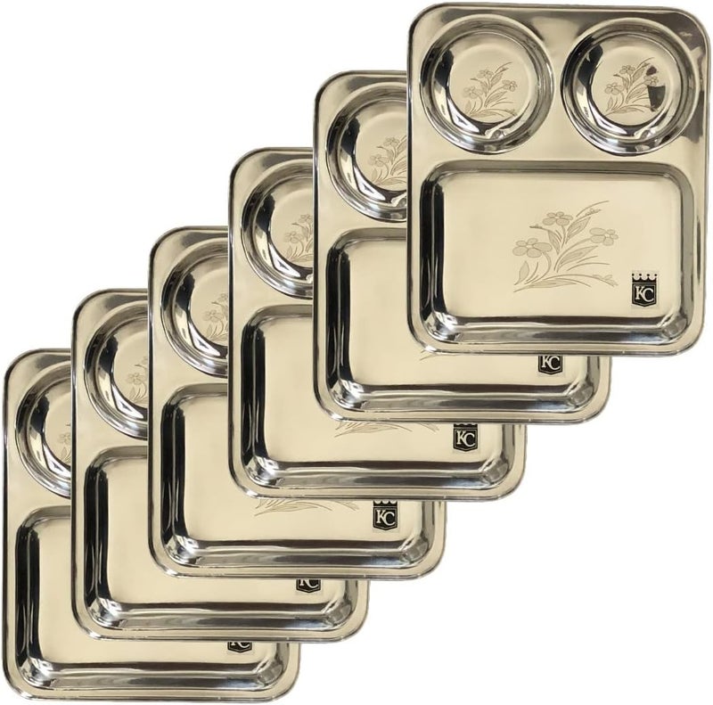 KC Stainless Steel Laser Partition Plate 3 in1 | Bhojan Thali | Dinner Plate Set of 4 - Image 3