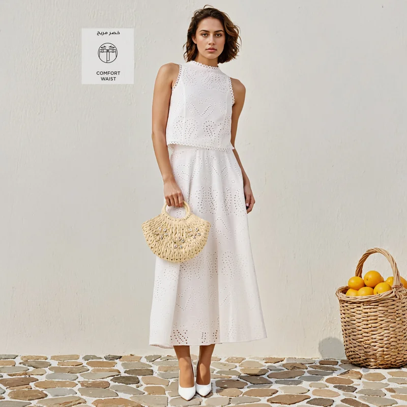 2Xtremz 2Xtremz Schiffli Embroidered Midi Skirt