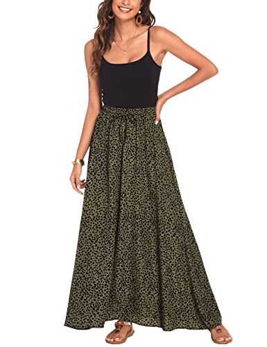 Bluetime Women Elastic High Waisted A Line Maxi Skirts Chiffon Flowy Casual Pleated Long Skirts Floor Length (M, Floral16) - Image 2