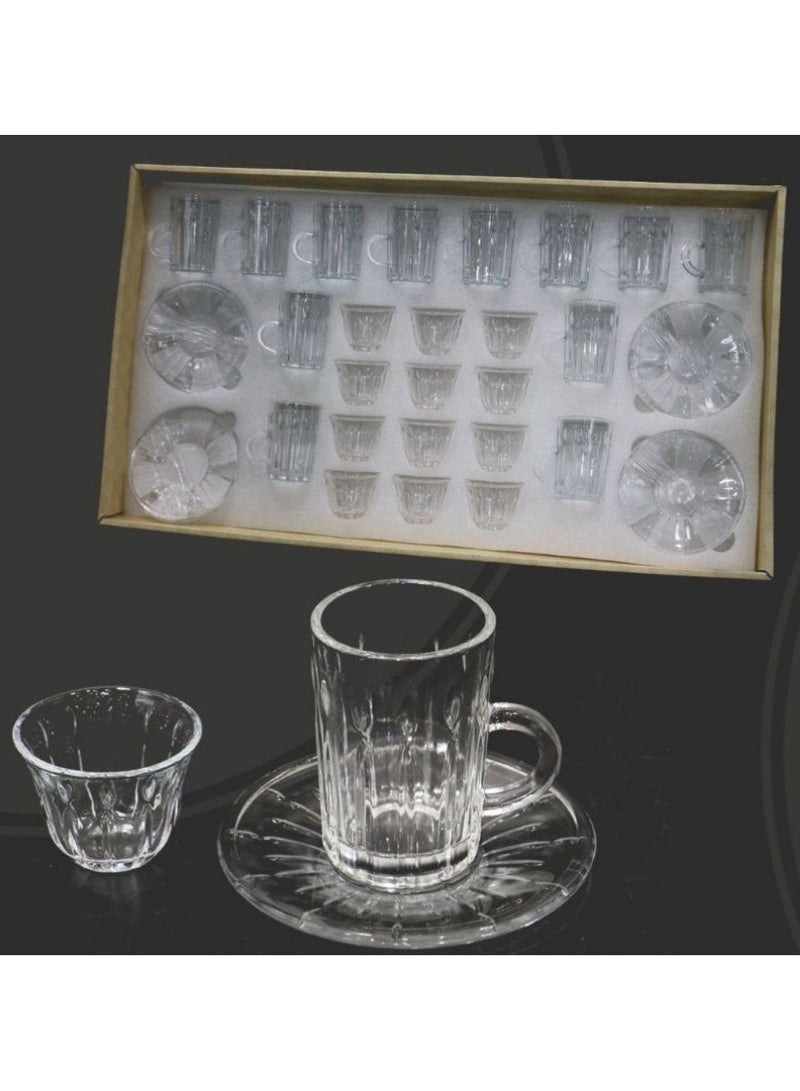Crystalline 36 Piece Glass Tea Cups and Coffee Cups Set with Saucers  - Image 1