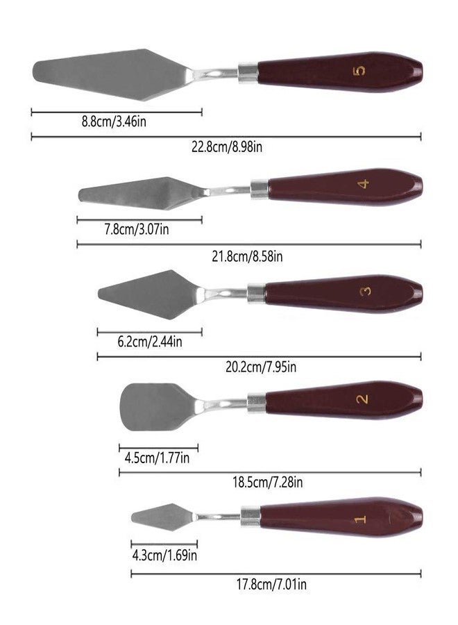 Eclet Palette Painting Knives - Set of 5 Various Sizes & Shapes, Stainless Steel Scraper Spatula with Polished Brown Handle for Artist Canvas Oil Paint Mixing Colour(E) - Image 2