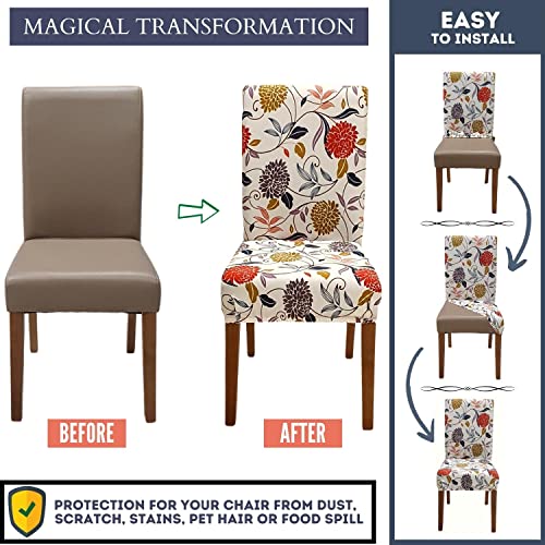 SPRINGRICO Chair Covers for Dining Room Set of 4, Stretch Dining Chair Cover, Washable Spandex Kitchen Parsons Chair Slipcovers, Removable Seat Protector for Home or Party (4 Pack, FLORAL4) - Image 4