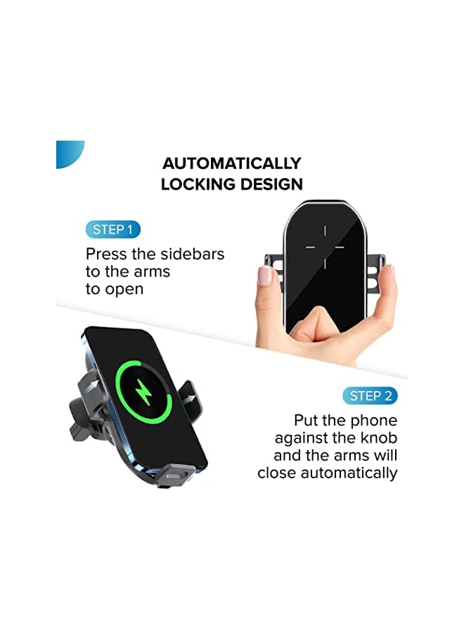 PROMASS Vent Phone Holder Mount with Wireless Quick Charging and Automatic Open/Close with Motion/Touch Detection; 360° Rotation Car Air Vent Bracket Cell Phone Holder Mount for iPhone and Android - Image 2