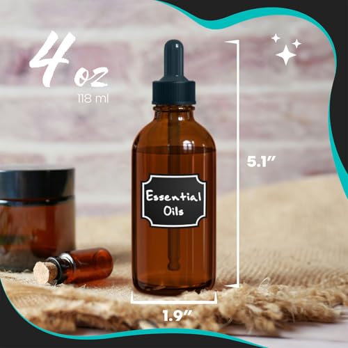 Nevlers 4 oz Amber Glass Dropper Bottle 24 Pack | Glass Tincture Bottles with Dropper for Oils, Medicine & Serums | Leakproof Amber Bottles Set w/Label Stickers, Marker, Funnel, Brush & Shrink Wrap - Image 3
