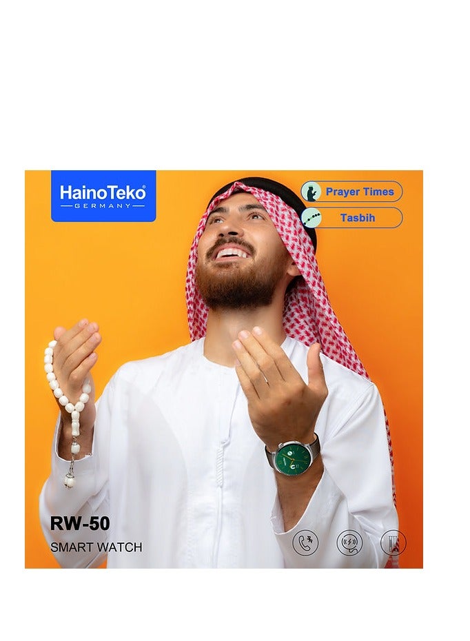 Haino Teko RW50 Super Max Size Round Shape Curved AMOLED Display Smart Watch With 3 Pair Straps For Gents and Boys Silver - Image 3