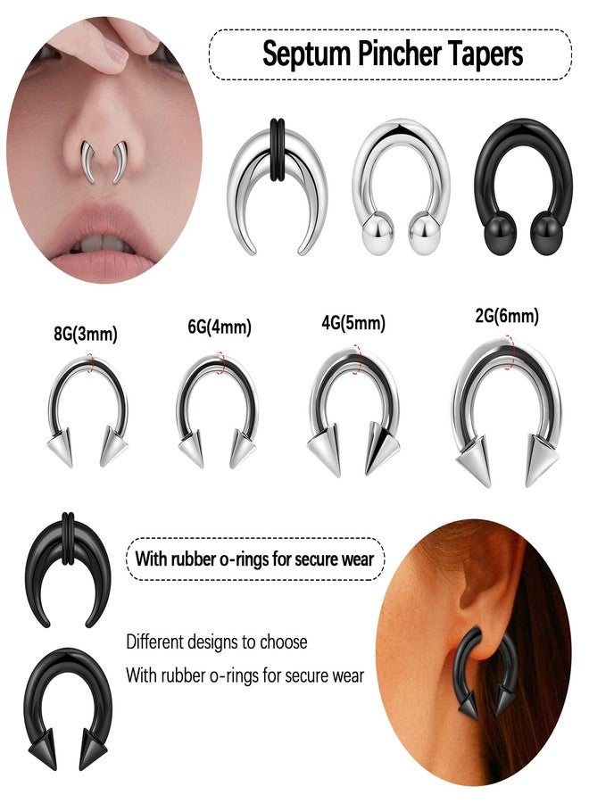 Qmcandy 6-12pcs Septum Pincher Tapers 8G 6G 4G 2G Septum Stretching Kit C Shape Septum Piercing Jewelry Heavy Ear Gauges Earrings Horseshoe Nose Rings for Women Men - Image 2