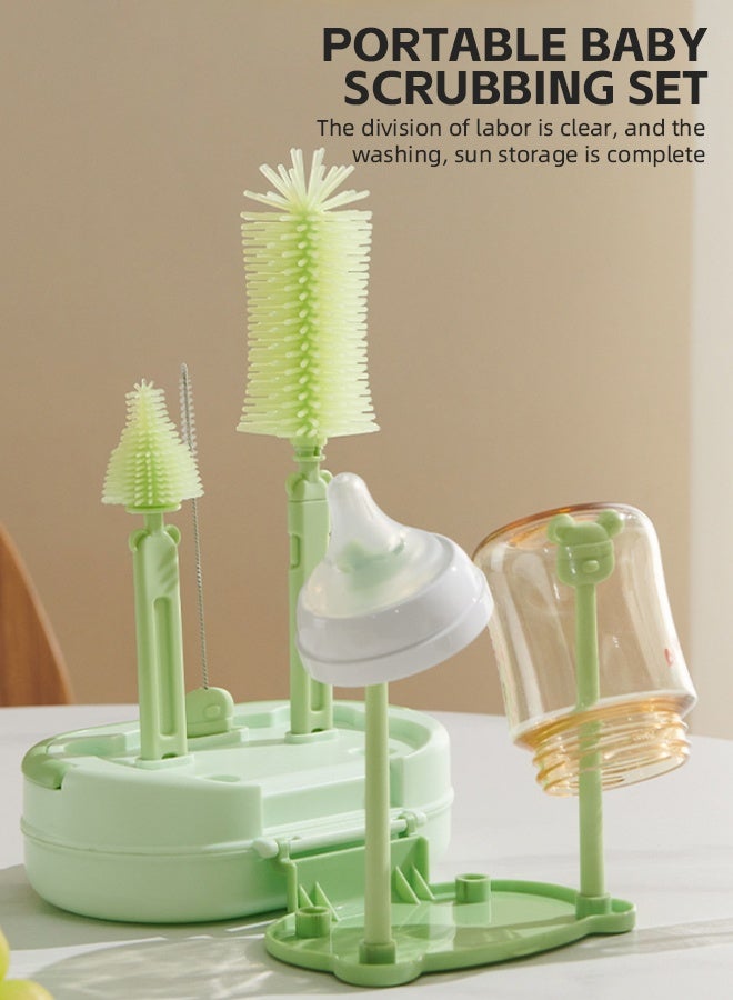 Soft Touch Bottle Brush Set Baby Bottle Cleaner Kit with Silicone Brush Nipple Brush Straw Brush SoapDispenser Cleaning Silicone Portable Bottle Brush Tool with Storage Box for Home and Travel - Image 3