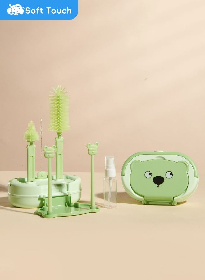 Soft Touch Bottle Brush Set Baby Bottle Cleaner Kit with Silicone Brush Nipple Brush Straw Brush SoapDispenser Cleaning Silicone Portable Bottle Brush Tool with Storage Box for Home and Travel - Image 2