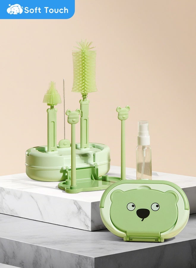 Soft Touch Bottle Brush Set Baby Bottle Cleaner Kit with Silicone Brush Nipple Brush Straw Brush SoapDispenser Cleaning Silicone Portable Bottle Brush Tool with Storage Box for Home and Travel - Image 1