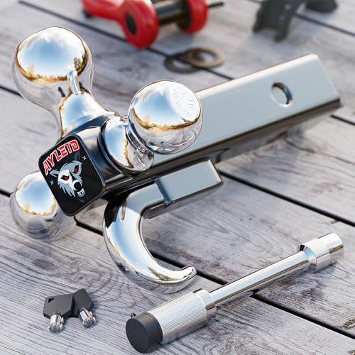 Ayleid Trailer Hitch Tri-Ball Mount with Hook & Pin Balls Sized 1-7/8, 2 & 2-5/16 inches, Tow Hitch with Anti-Theft Locking Pin, Silver - Image 2