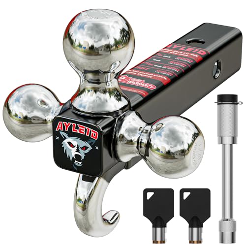 Ayleid Trailer Hitch Tri-Ball Mount with Hook & Pin Balls Sized 1-7/8, 2 & 2-5/16 inches, Tow Hitch with Anti-Theft Locking Pin, Silver - Image 1