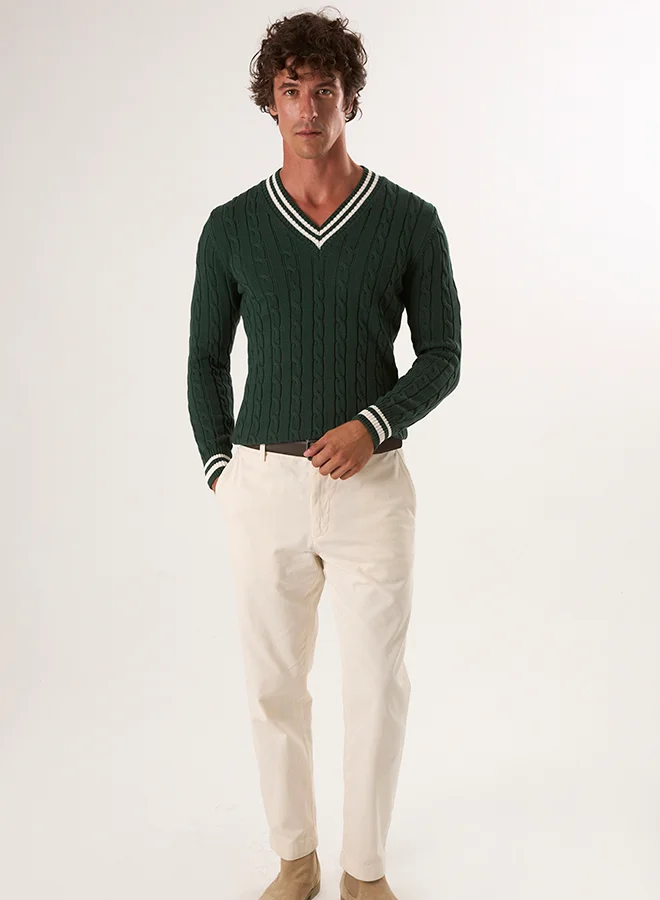 FELIX HARDY V-Neck Basic Cable Knit Pullover