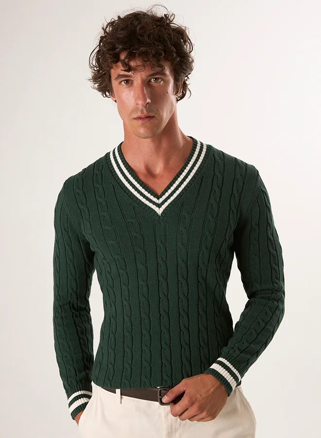 FELIX HARDY V-Neck Basic Cable Knit Pullover