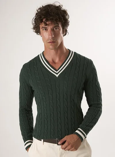 FELIX HARDY V-Neck Basic Cable Knit Pullover